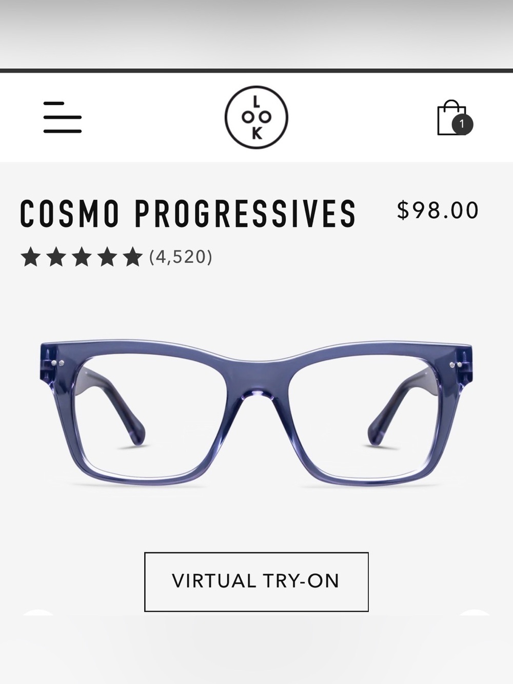 LOOK OPTIC Cosmo Progressive Reading Glasses, Shiny Blue, +1.5